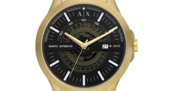 Armani exchange black on sale and gold mens watch