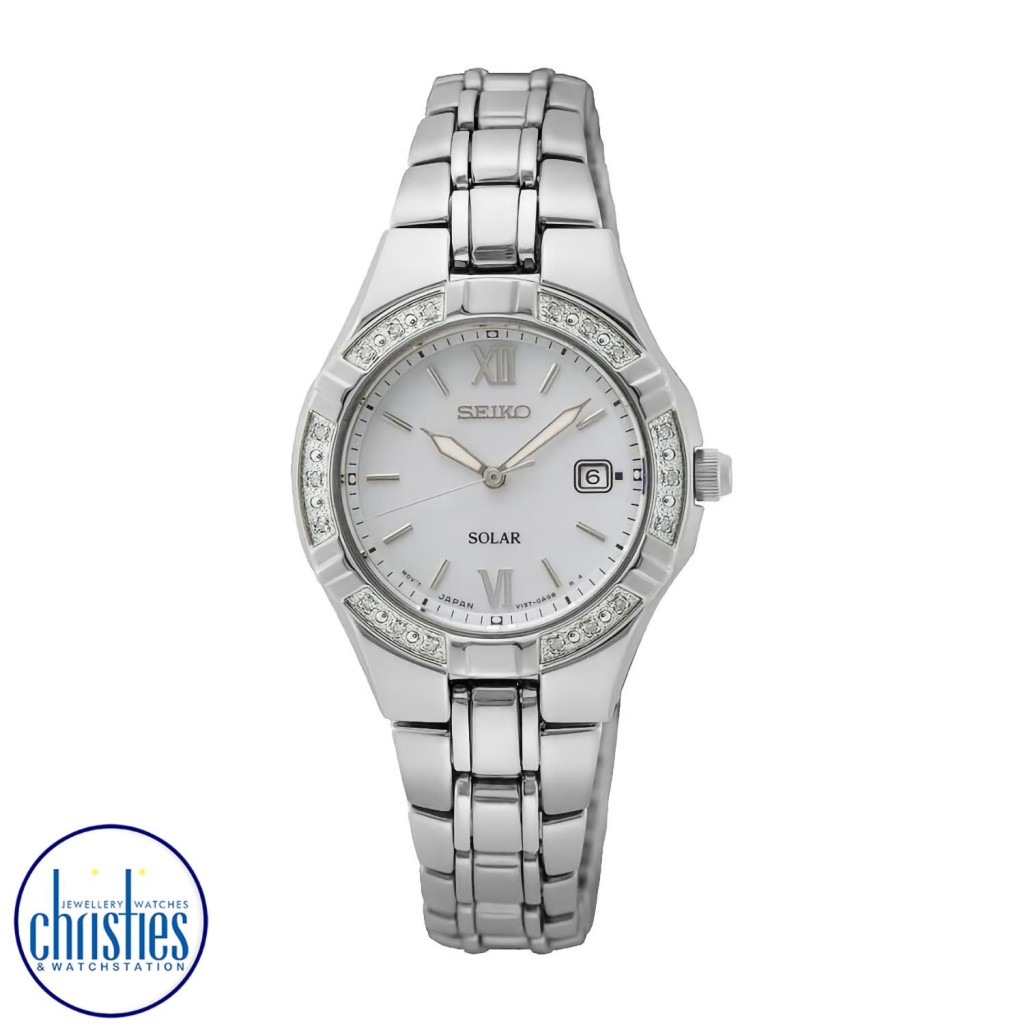 Seiko women's silvertone sales crystal solar watch