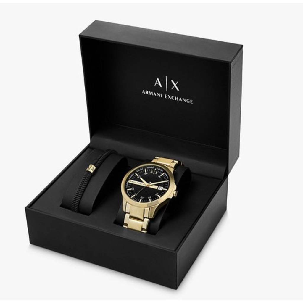 Armani exchange outlet black gold watch