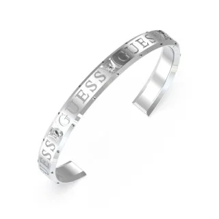 Guess Logo Round Bangle in Silver JUBB03115JWRHL Diamond